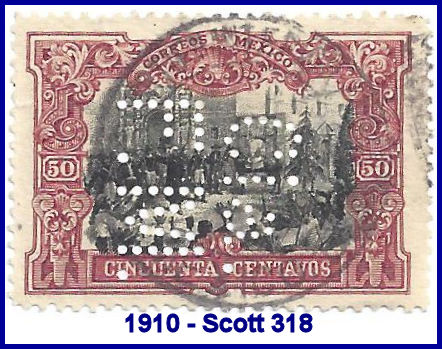 Ferrocarril Mexicano 1910 perfin